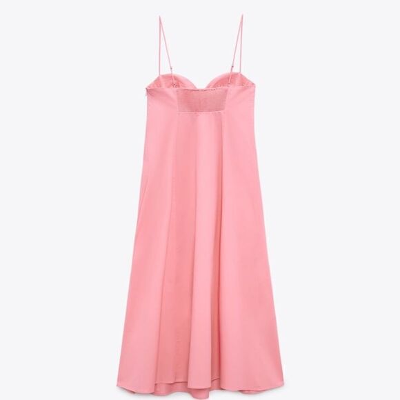 Zara Poplin Midi Dress Light Pink New - Picture 5 of 6
